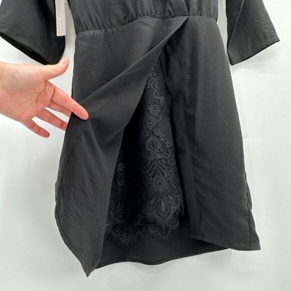 Anthropologie NSR Black Naomi Surplice Lace Cross Over Small Pullover Dress NWT - Picture 5 of 10
